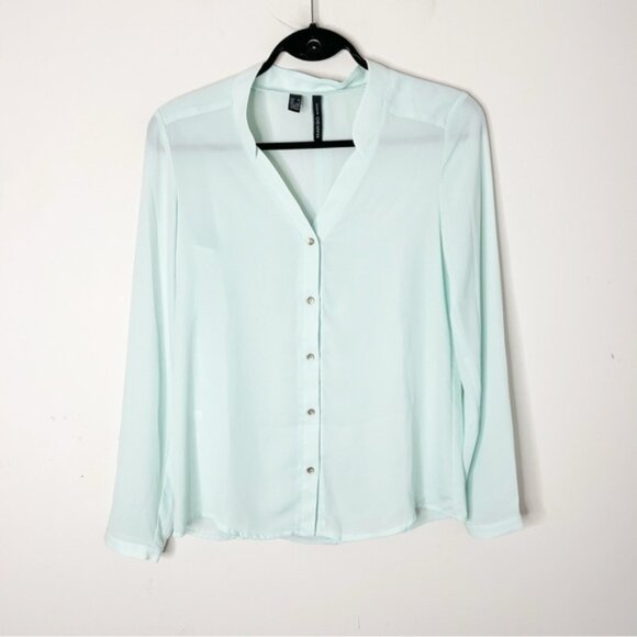 MANGO Button Down Blouse Sheer Crepe Long sleeve Mint green size XS - Picture 4 of 11